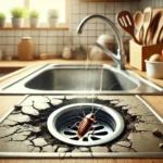 A clean kitchen sink with a visible drain, demonstrating proper maintenance to prevent cockroaches.