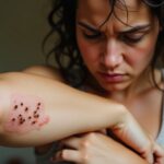 Red ant bites on a person's arm causing skin irritation and welts