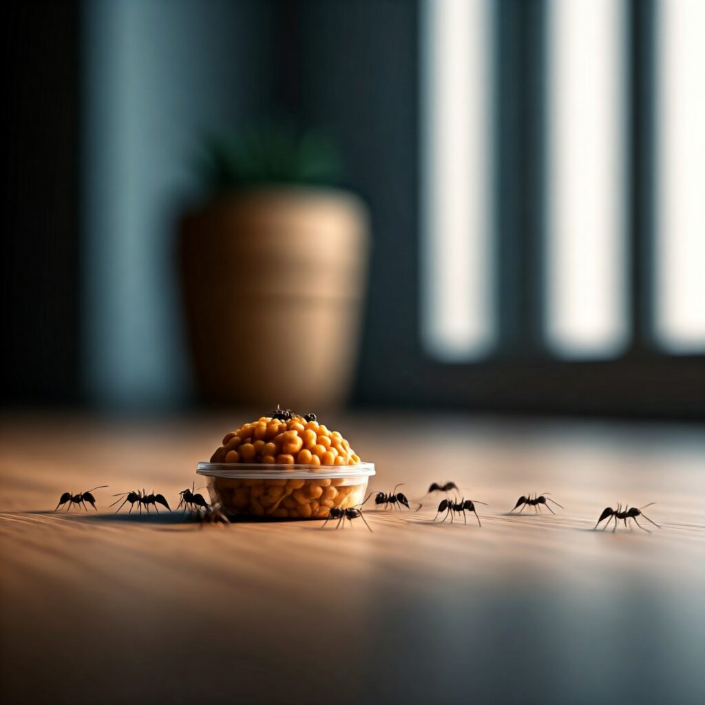  Ant baits placed strategically in a clean indoor environment, near an ant trail. How to Get Rid of Red Ants