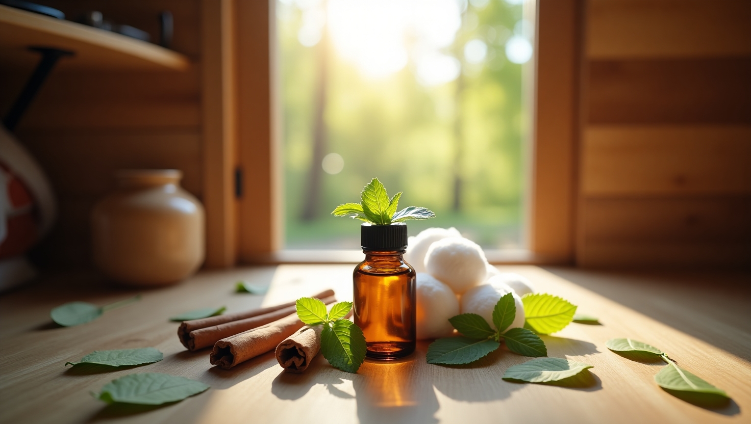 Use this image when discussing DIY, chemical-free methods like peppermint oil, cinnamon, and bay leaves to repel ants.

